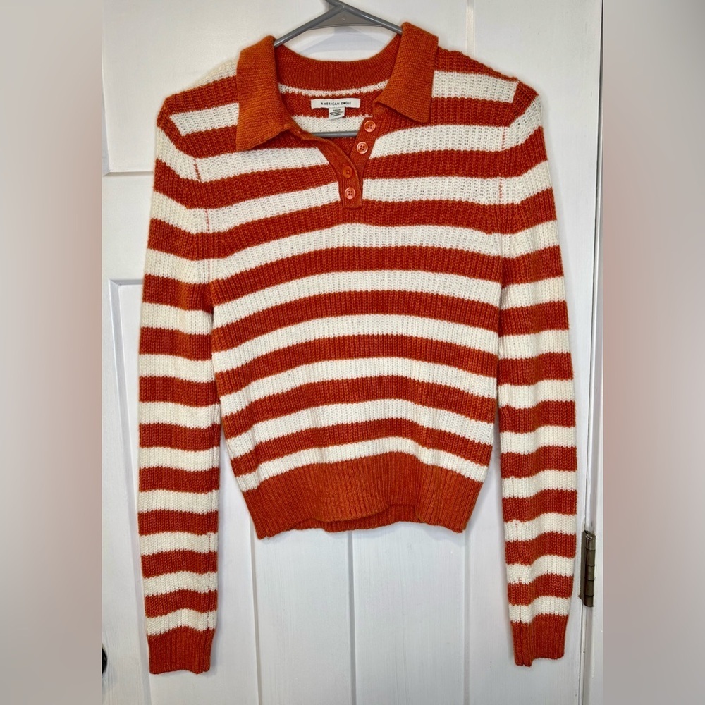 American‎ Eagle Outfitters Orange and White stripped sweater Size S D1.2